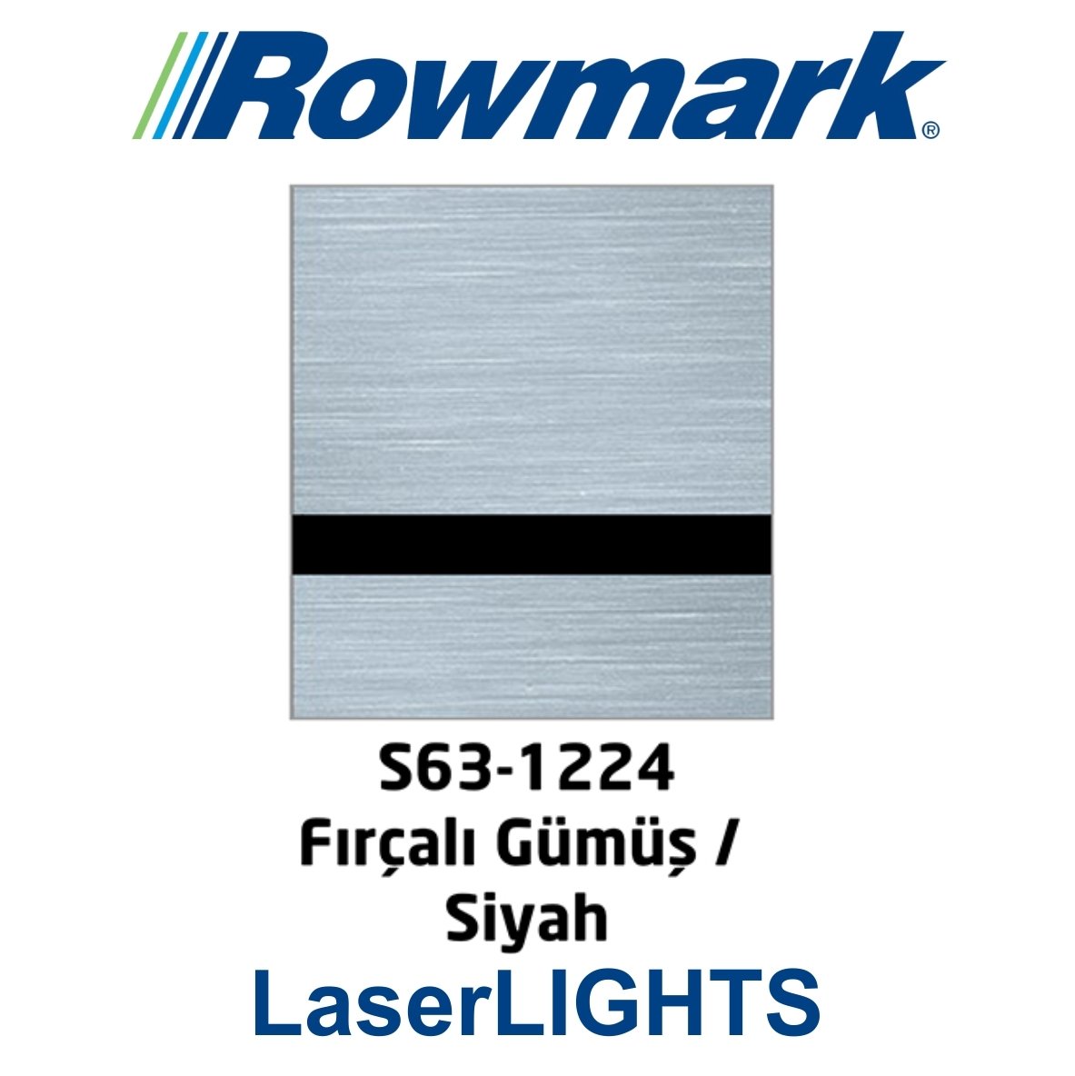 LaserLights 0.2 Fırçalı Gümüş (Brushed Silver) / Siyah Lazer Kazıma Plakası - Rowmark S63-1224